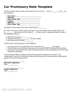 Free Promissory Note for a Car Template