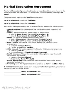 Free Marital Separation Agreement Template