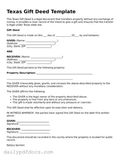 Printable  Gift Deed Document for Texas
