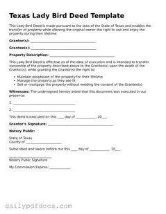 Printable  Lady Bird Deed Document for Texas