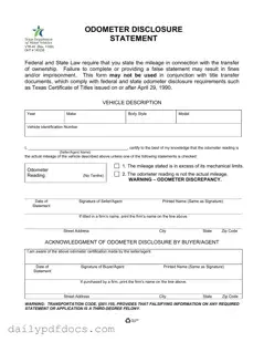 Fill Your Texas Odometer Statement Form