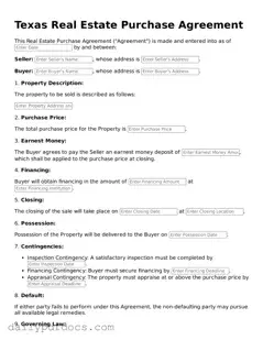 Printable  Real Estate Purchase Agreement Document for Texas