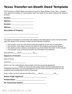 Printable  Transfer-on-Death Deed Document for Texas