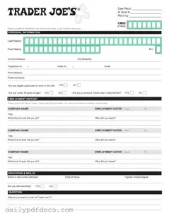 Fill Your Trader Joe's application Form
