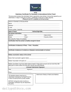 Fill Your Veterinary Certificate Travel Form