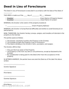 Free Deed in Lieu of Foreclosure Template