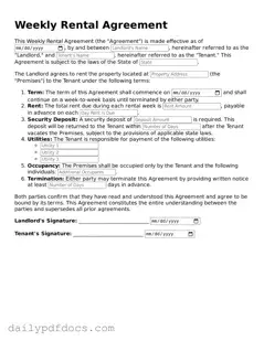 Free Weekly Rental Agreement Template