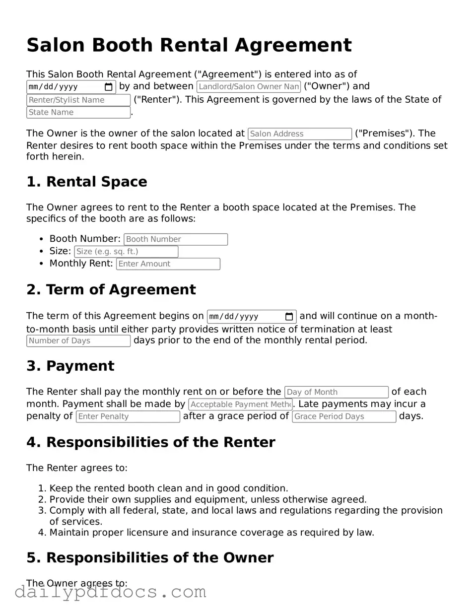 Free Salon Booth Rental Agreement Template