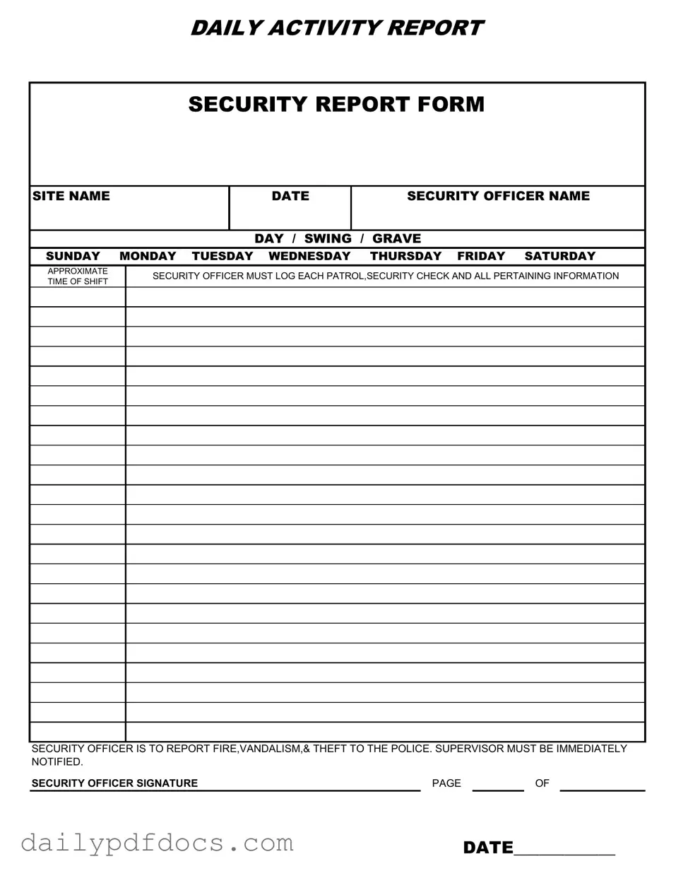 Fill Your Security Guard Daily Report Sample Form