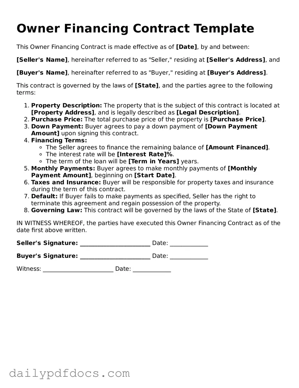 Free Owner Financing Contract Template