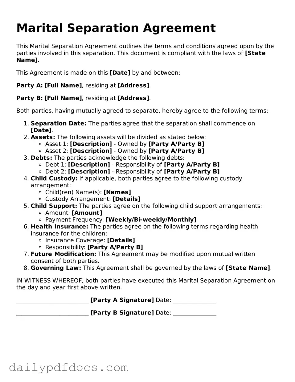 Free Marital Separation Agreement Template