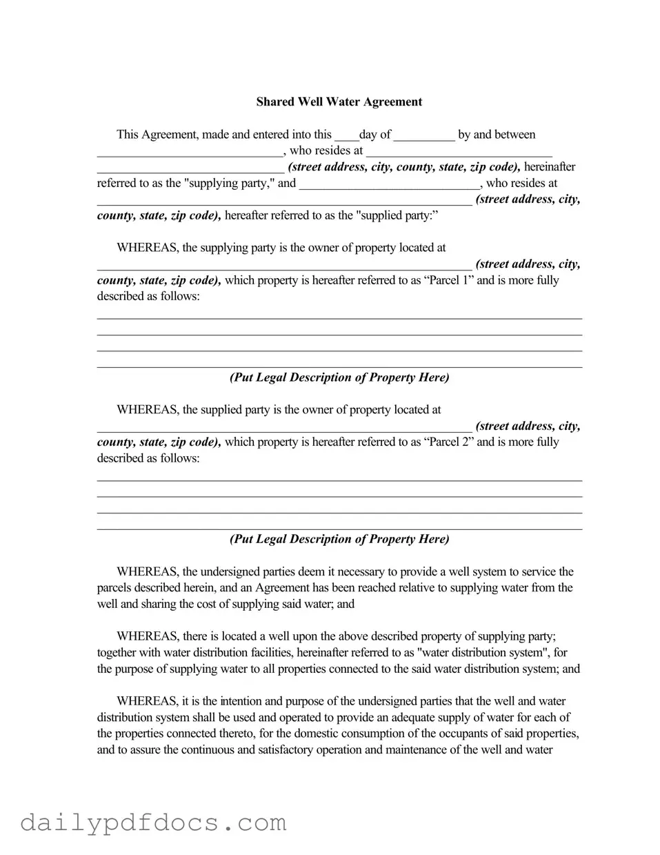 Fill Your Shared Well Agreement Form