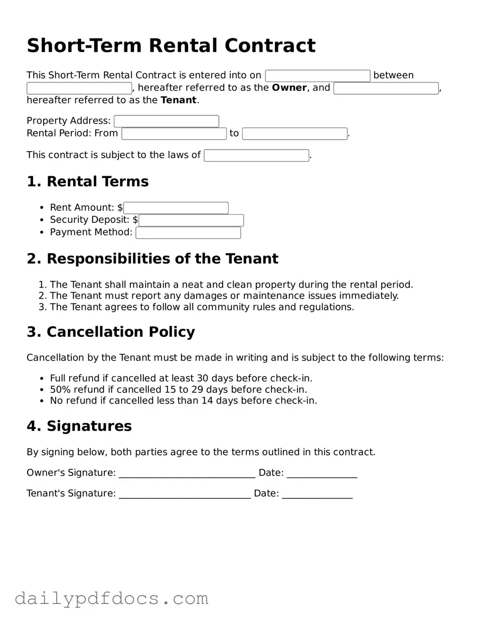 Free Short-Term Rental Contract Template
