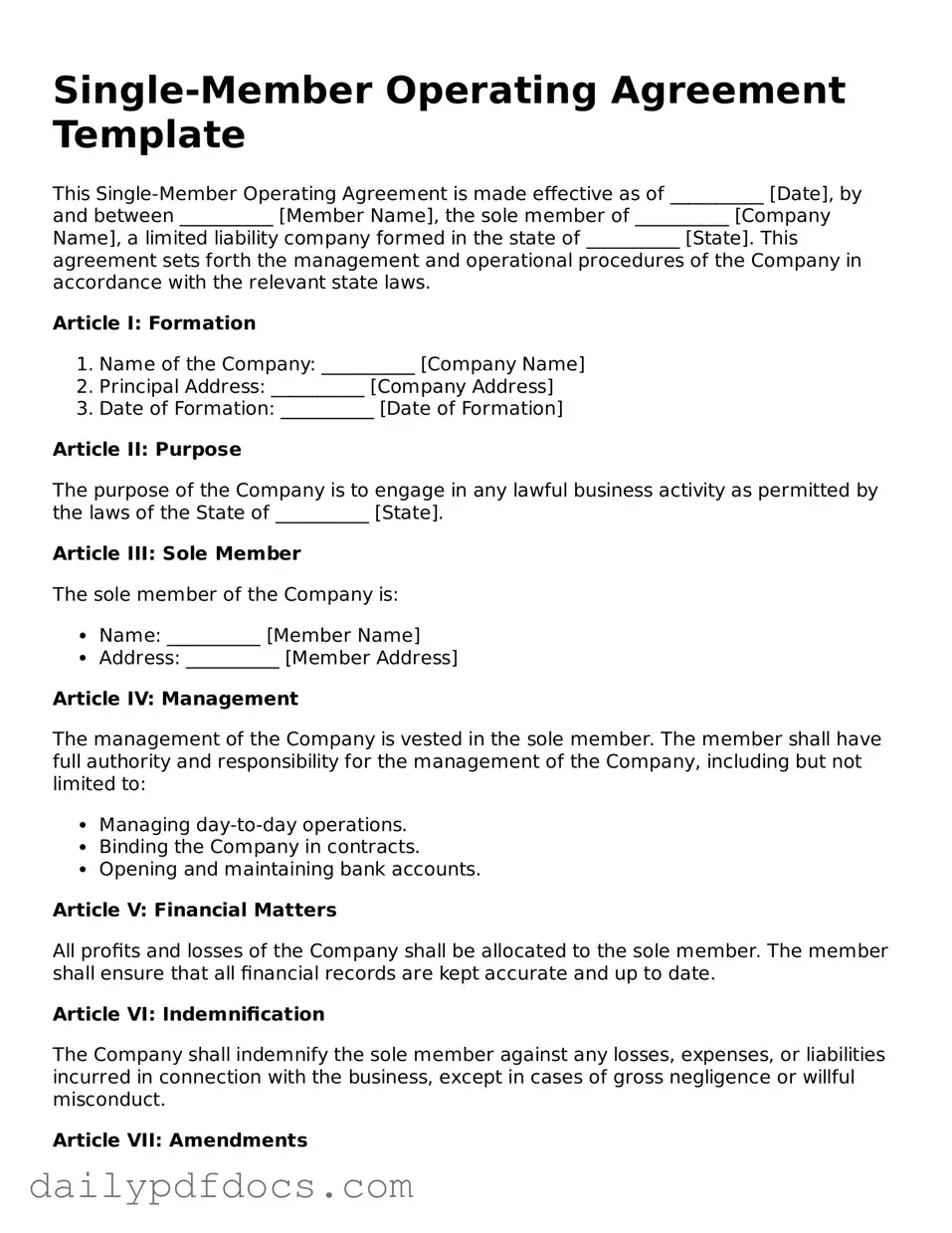 Free Single-Member Operating Agreement Template