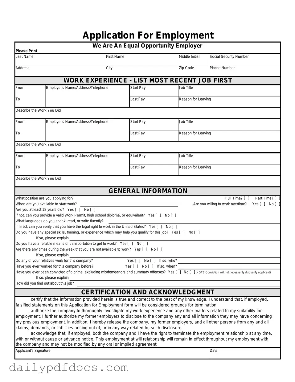 Fill Your Spanish Application Employment Form