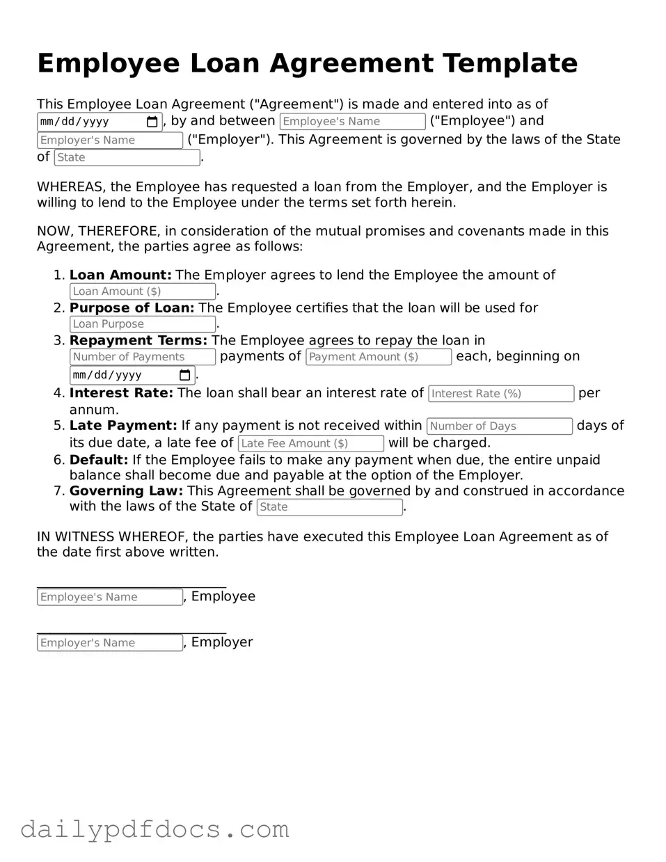 Free Employee Loan Agreement Template