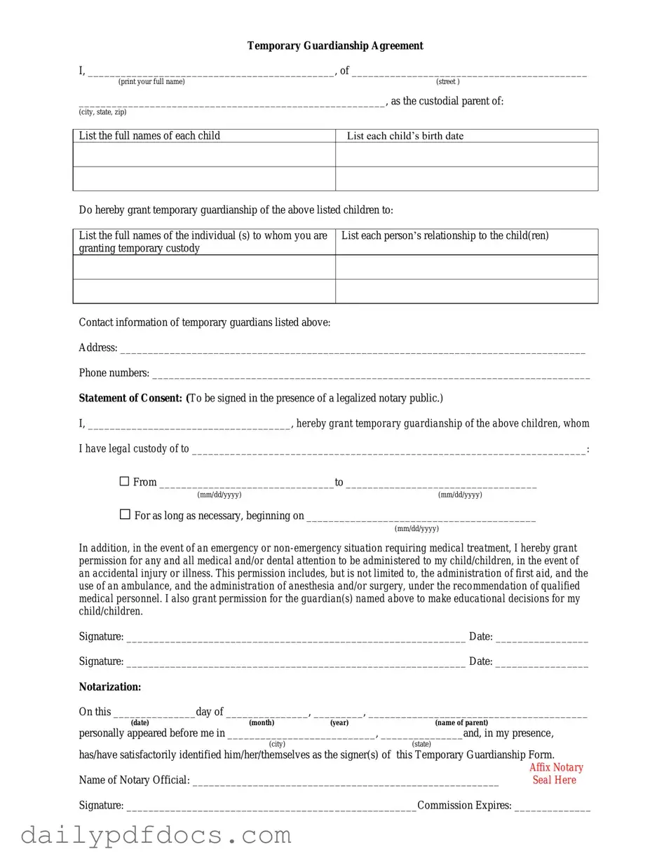 Fill Your Temporary Custody Form