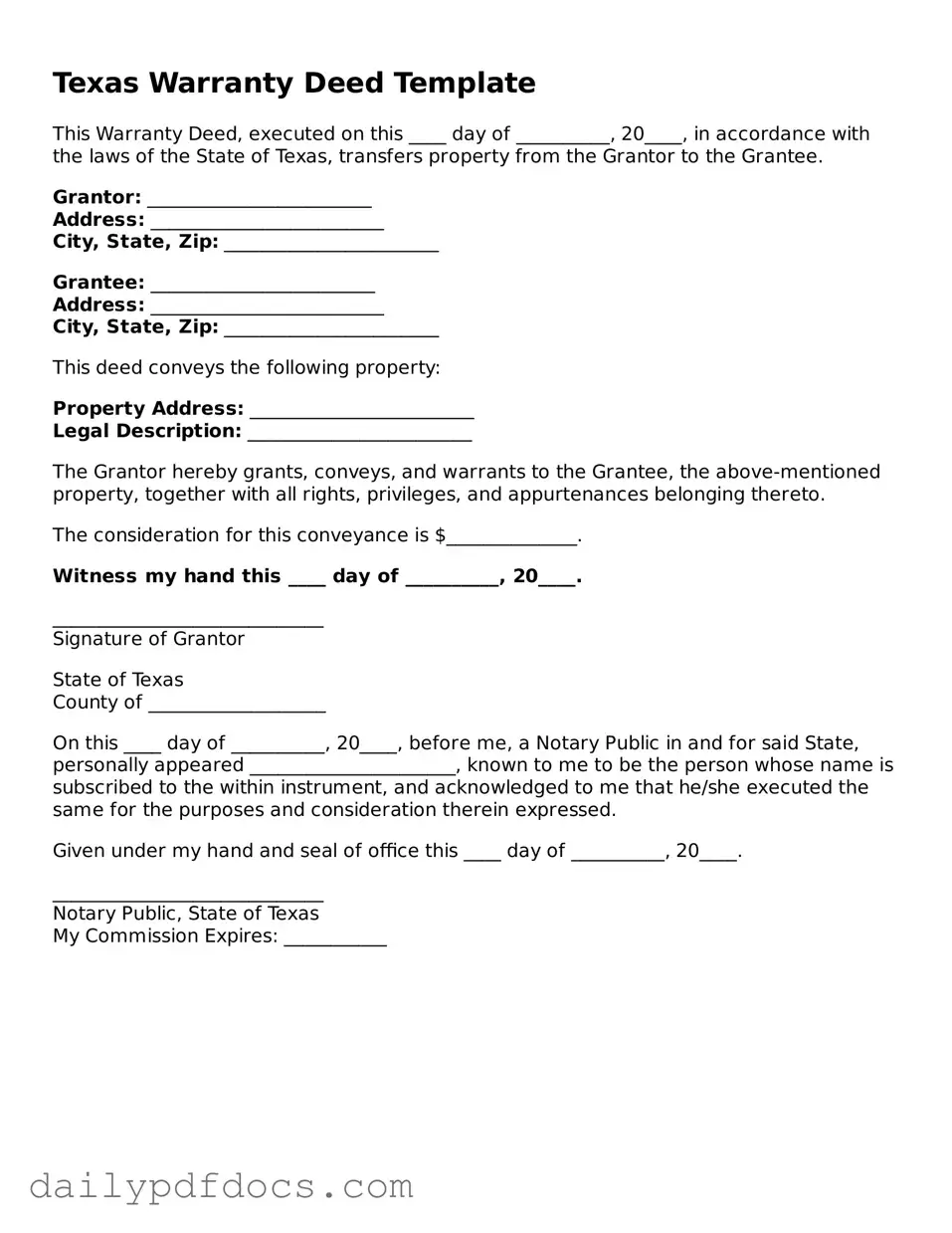 Printable  Deed Document for Texas