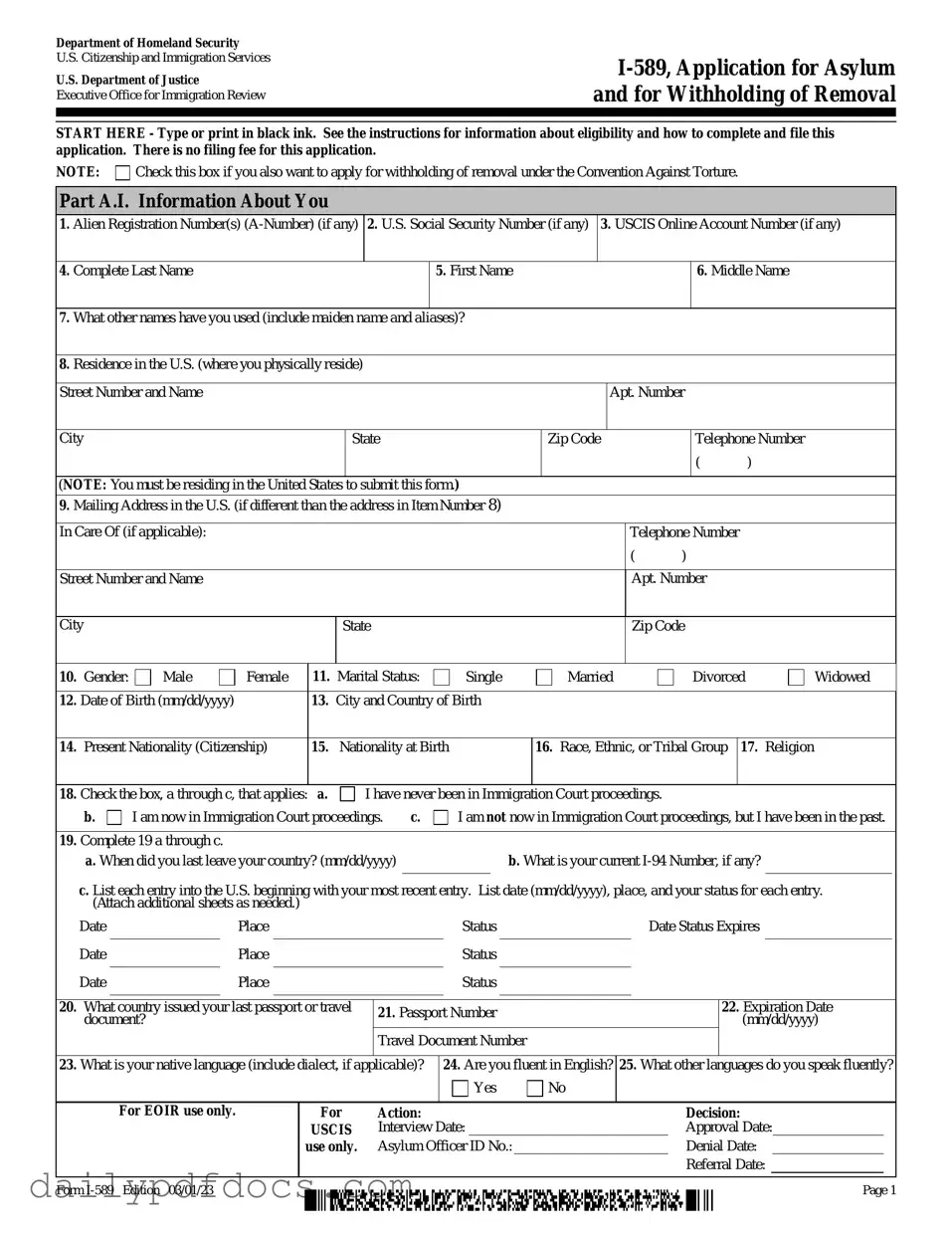 Fill Your USCIS I-589 Form