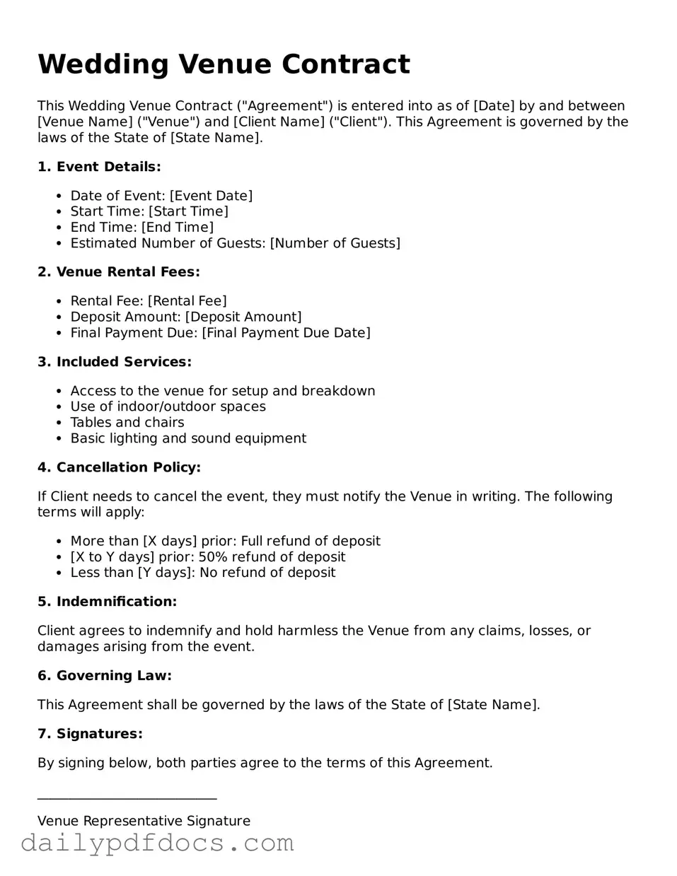 Free Wedding Venue Contract Template
