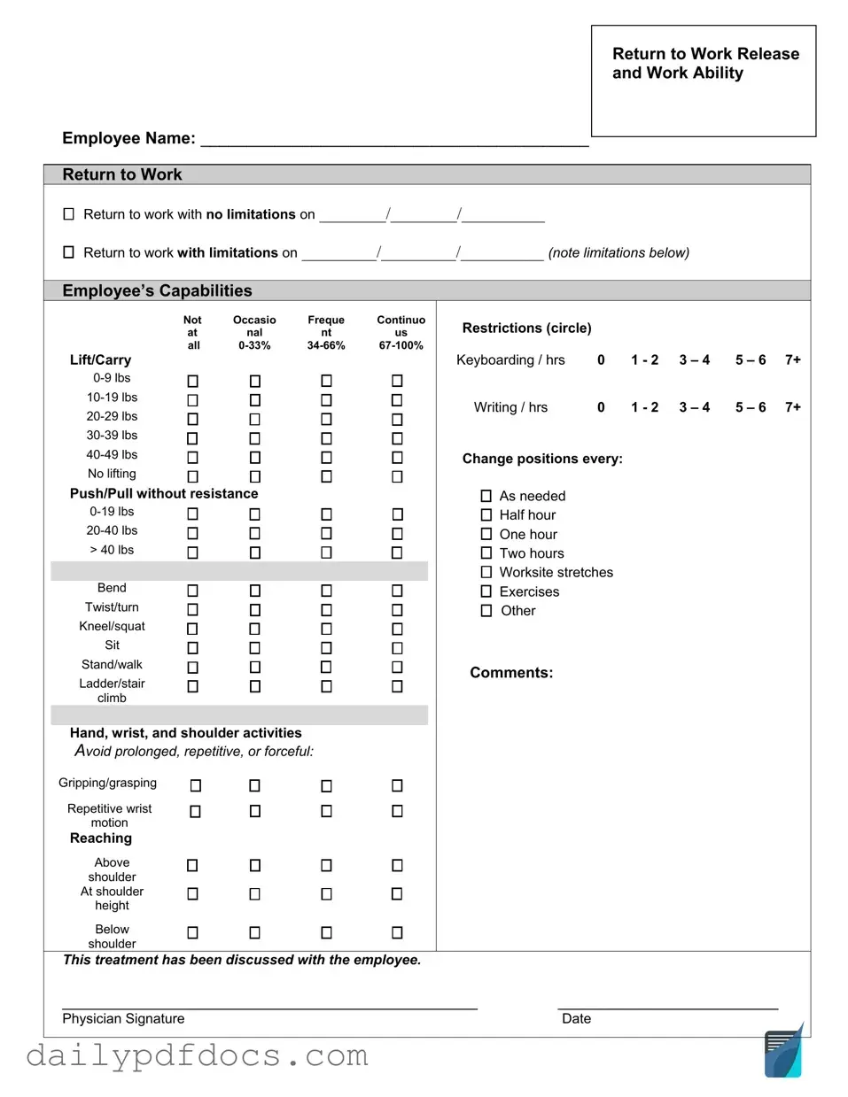 Fill Your Work Release Form