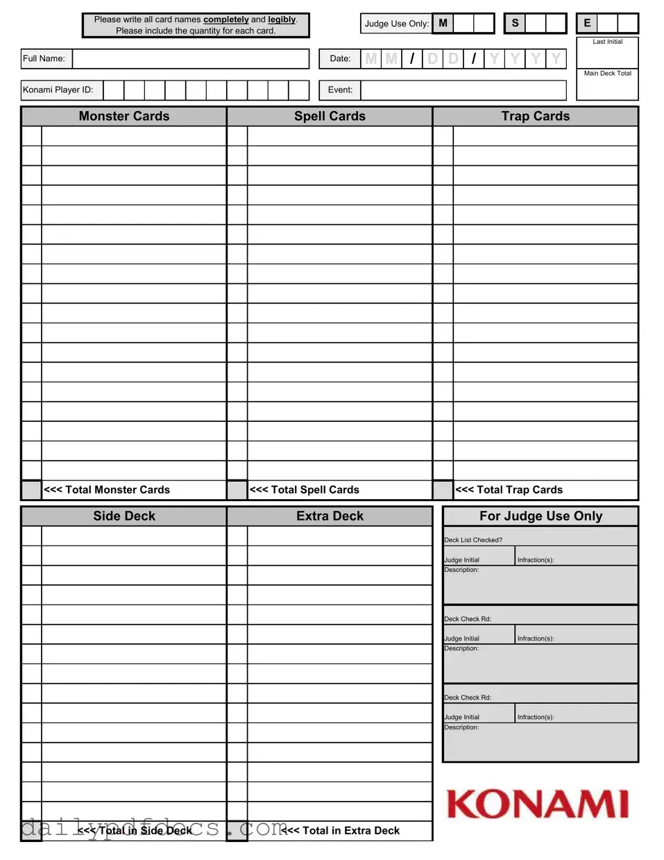 Fill Your Konami Decklist Form